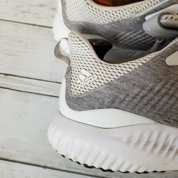 Adidas Alphabounce 1 Gray White Knit Lace Up Athletic Lightweight Running Shoes - Picture 8 of 14